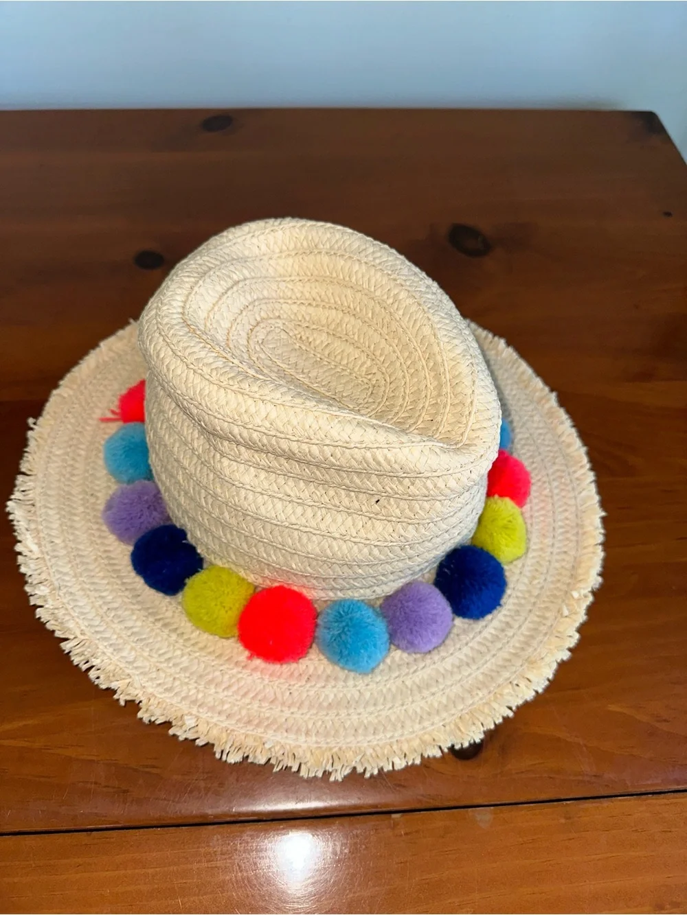 Multicolored Biden Pom Pom Straw Hat S-M
